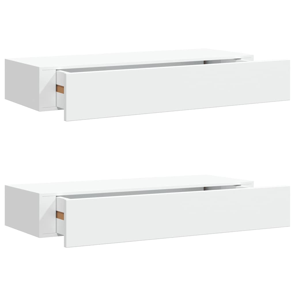 vidaXL 2er Wand-Schubladenregal-Set – Wandregal mit Schublade, Weiß, MDF und Metall, 60 x 23,5 x 10 cm