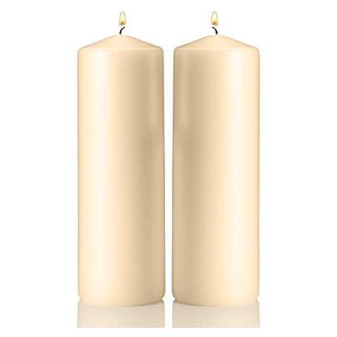 Light In The Dark Ivory Pillar Candles - Set of 2 Unscented Candles - 9 inch Tall, 3 inch Thick - 90 Hour Clean Burn Time Cover