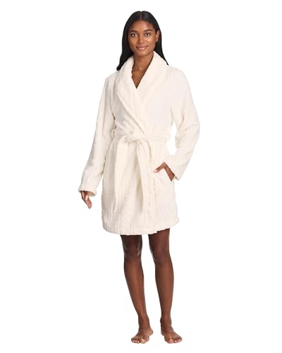 TAHARI Cabled Plush Short Robes for Women, Fuzzy...