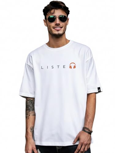 Image of Bewakoof Men's Typography 100% Cotton T-Shirt - Oversized Fit, Round Neck, Half Sleeves