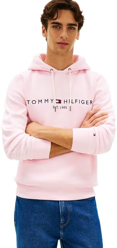 Tommy Hilfiger Uomo Felpa Logo con Cappuccio, Rosa (Pink Lily), M