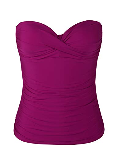 Firpearl Women's Tankini Top Front Twist Swimsuit Ruched Bathing Suit Top US6 Wine Time