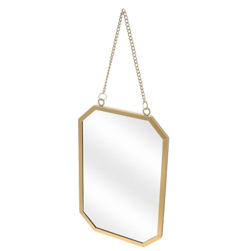 jojofuny Espejo Octogonal de Hierro y Vidrio para Colgar en Pared, Espejo de Maquillaje Dorado Diseño Minimalista para Baño o Dormitorio