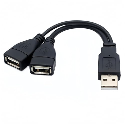 MAIXIANGGUOJI USB Splitter CableDual USB Female to Male Cable - Charge & Sync Extender for Laptop Tablet Phone - Y Splitter Power Cord Adapter Double Port Converter 0.15M Long (Black)