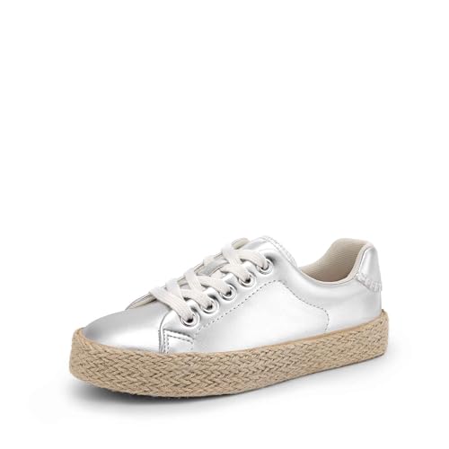 DREAM PAIRS Kid Boys Girls Sneakers Canvas Espadrille Lace Up Walking Casual Shoes 1 Little Kid Silver