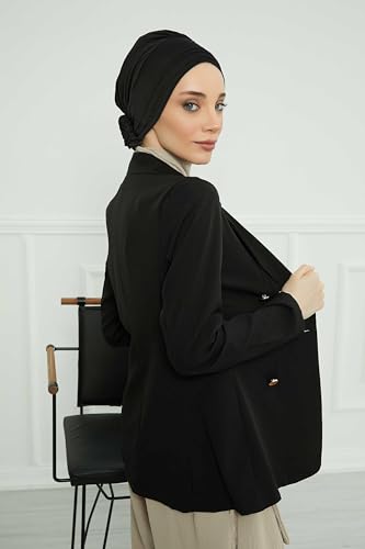 Aisha's Design Instant Turban Head Wraps for Women, Combed Cotton Scarf Lightweight Pre tied Hijab with Back Rose Detail3