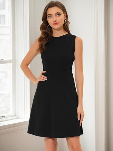 Allegra K Women's Work Dress Round Neck Solid Color Sleeveless A-Line Casual Office Dresses2