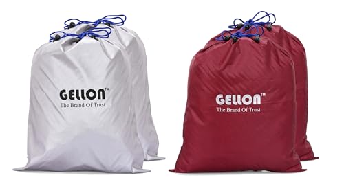 Image of Gellon 4 Pc Shoes Bag in Umbrella Cloth for Travel & Storage Travel Organizer for Women & Men Travel Accessories Shoes Cover Pouch Shoes Bag for Travel Essentials in Maroon & Silver Color