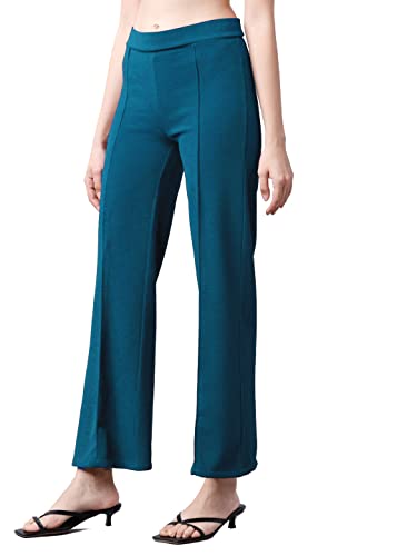 Image of Mehrang Cotton Blend Bootcut Parallel Trouser Pants for Women Regular Fit, Bellbottom Straight Pants for Womens