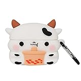 Compatible for Airpod Pro Case 2019 Gen Boba Cow, Silicone Kawaii Funny Cute Cartoon 3D Animal Design Stylish Boys Girls Kids Teens Women Case Cover for Airpods Pro with Carabiner - Milk Tea -  Moydolo