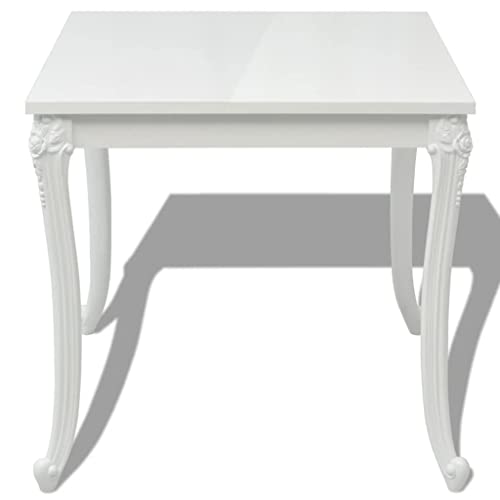 Mesa de comedor de MDF lacado blanco brillante y estructura estable 5