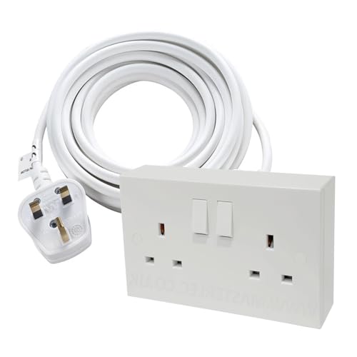 Heavy Duty 10M Extension Cable Double Socket (2 Gang) 3x2.5mm Pure Copper 13A UK Plug with Switch 3000W High Power Extension Lead Industrial Grade UAE