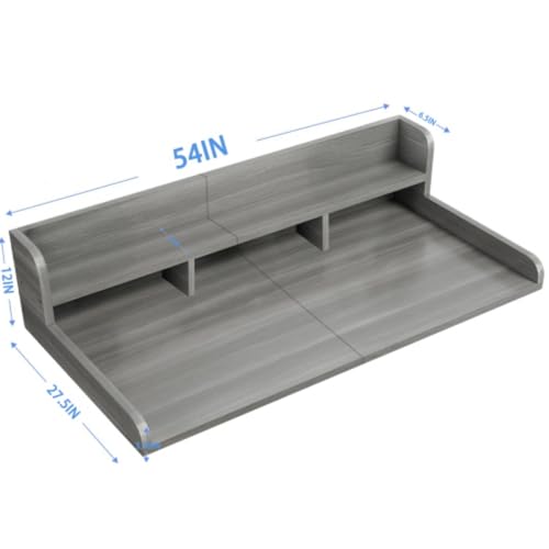CuisinSmart Washer Dryer Countertop with 2-Tier Shelf, Wood Laundry Countertop Over Washer and Dryer with Edge, 54" Width x 27.5" Depth Laundry Hamper Table Top Storage Organization Gray stripe