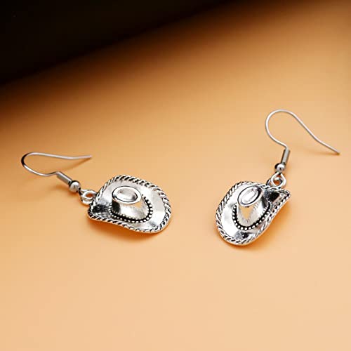 RechicGu Western West Cowgirl Cowboy Hat Drop Dangle Earrings Texas Spur Dangle Rodeo Boho Fancy Dress Costume3