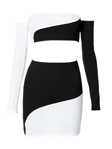 Image of Women's Summer Two-Piece Skirt Sets Sexy Off Shoulders Top Y2K Going Out Short T-Shirt Sets Mini Dress Outfits D293