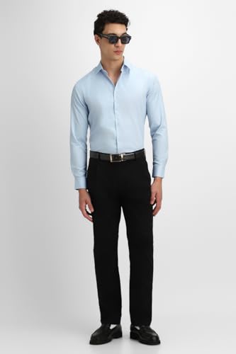 Image of SNITCH Men Formal Shirt | Tailored Slim Fit Full Sleeve Spread Collar Solid Style | Breathable Polyester Viscose Blend Twill Fabric for Office & Evening