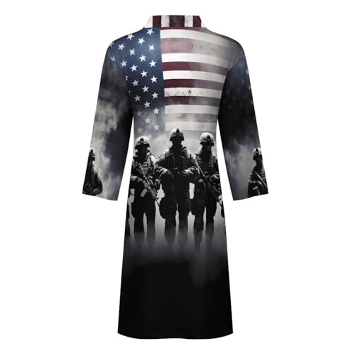 Grunge American Army Soldiers with Flag Men's Bathrobes Lightweight Sleepwear Long Sleeve Loungewear Nightgown Pajamas4