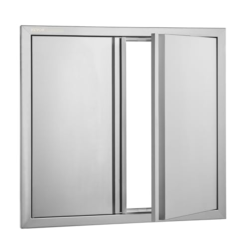 VEVOR Grill-Zugangstür, 660 x 610 mm, Doppelte Außenküchentür, Flächenbündig Montierte Edelstahltür, Vertikale Wandtür mit Versenkbaren Griffen, für Grillinsel, Grillstation, Außenschrank