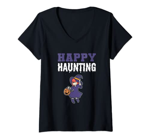 Womens Happy Haunting Halloween Fan V-Neck T-Shirt