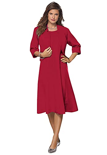 Roamans Women s Plus Size Fit-and-Flare Jacket Dress Suit - 28 W, Classic Red