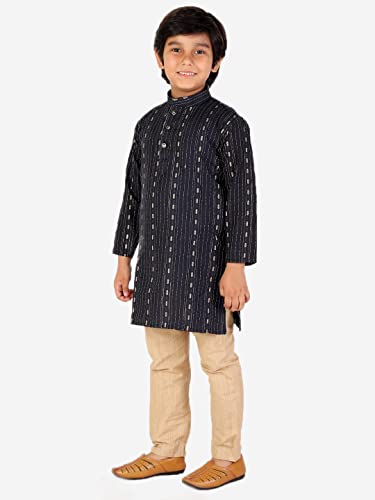 Boy's Indian Kurta Set | Kids Ethnic Wear | Cotton | Thread Line | Mandrain Coller (S-152)3