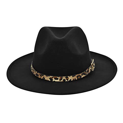 Fedora Buckle Belt With Leopard Wide Panama Hat Women's Baseball Caps Cap For Women Fashion (Black, One Size) #TOP2