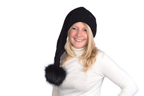 Beanie A 101 Mütze, Zipfelmütze, Pudelmütze, Wintermütze mit großer Fellbommel aus Fellimitat. Extra Lang mit weichem Fleece abgefüttert Cover