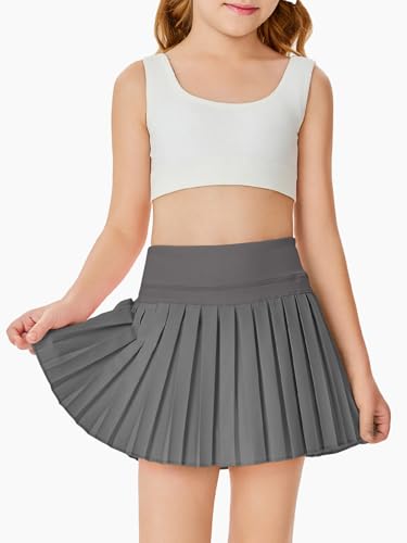 Image of Haloumoning Girls Pleated Skirts with Shorts Athletic Tennis Skirt Skorts | Girls Pleated Tennis Skirt,Golf Skirt,with Pockets,Girls Skort,Sport,Performance