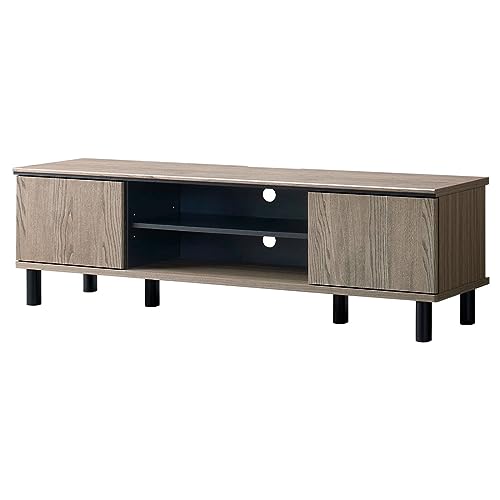 テレビ台 ローボード 幅137 グレー グレージュ 配線隠し 60インチまで 〜60V コンパクト TV台 TVボード TVラック 収納棚 一人暮らし おしゃれ リビング 収納 約幅140 脚付き 木製 収納家具 AV収納 木目 グレー+ベージュ AV収納