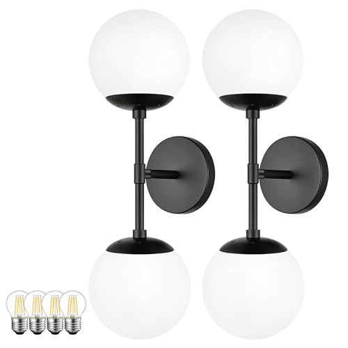 Image of KoKo&Yukina 2 Pack Matte Black Interior Vanity Light Fixtures Mid Century Modern Bathroom Vanity Light Globe Sconce Vanity Lights with Clear Glass for Bathroom (Bulb Incl.)