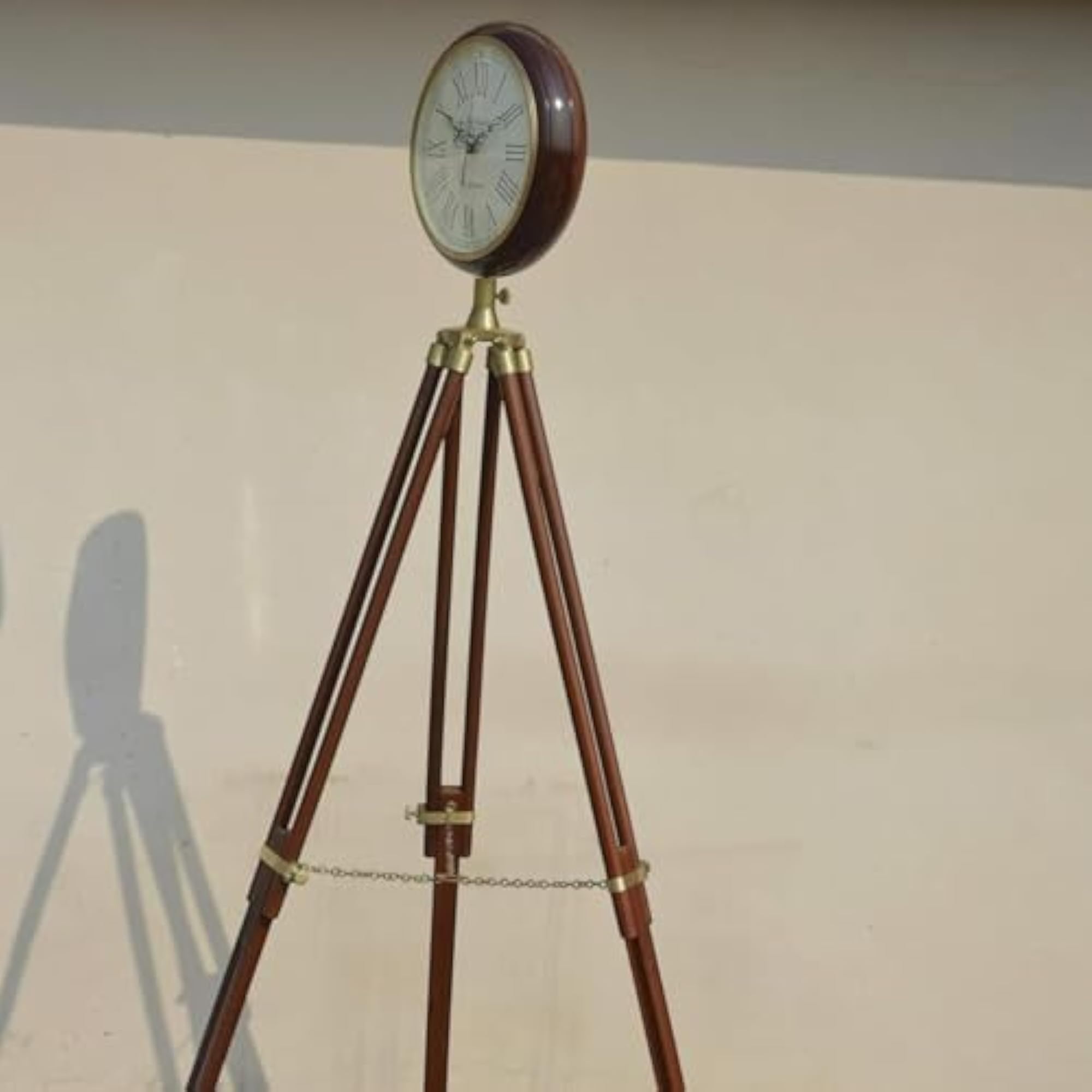 Antique Brass Nautical Tripod Floor Clock, 12-Inch