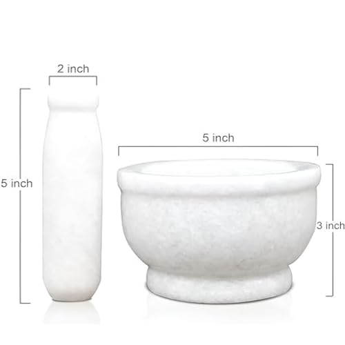 Image of Granite Marble Mortar and Pestle Set Stone Big Size, Kharal, Khalbatta, Kundi, Okhli, Musal, Imamdasta, Silbatta, Idikkalu, Kitchen tool for Grinding Herbs(WHITE). (5 Inch)