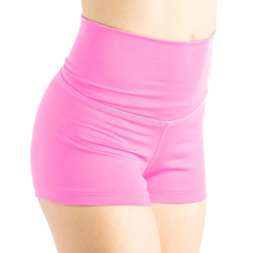 Liakada Girls' High-Waisted Athletic Shorts - Dance, Gymnastics & Cheer Practice Shorts with Free Scrunchie Hot Pink - Thumbnail 3