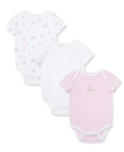 Image of Little Me Clothes for Baby Girls' 3-Pack 100% Cotton Bodysuits with Full Snap Closures, Baby Essentials