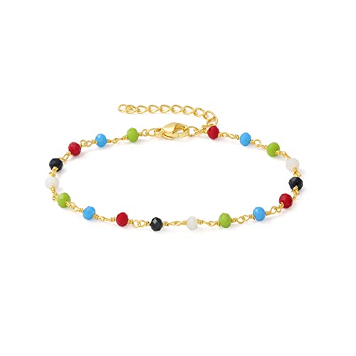 Image of Womens Dainty Gold Chain Bracelet,Simple Layered Chain Bracelets,Beaded Turquoise Bracelet,Charm Crystal Bar,Heart,Karma,Triangle,Pearl Bracelets for Women