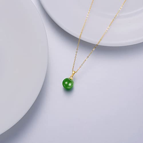 Jade Necklace 14K Gold Green Jade Bead Necklace for Women Real Gold Present for Her, Jewelry Gifts for Mother Wife Girlfriend, 16+1+14