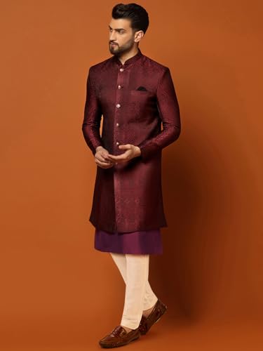 Image of KISAH Men's Silk Blend Kurta Sherwani Trouser Set