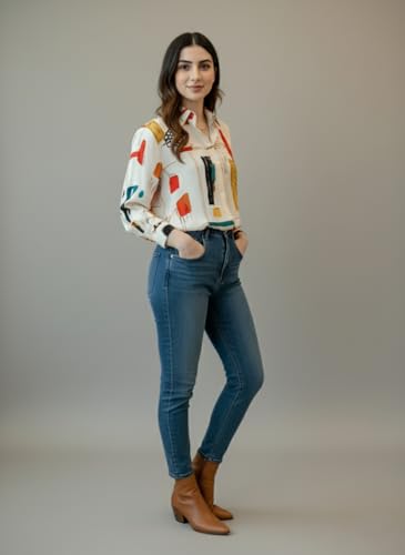 Image of Trendy Queen Women's Printed Straight Mandarin Neck Shirt for Women's | Tops for Woman Shirts | Shirt for Women Stylish Western (SD778 S)