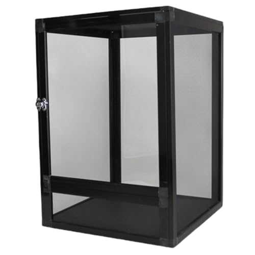 Vifxucy 爬虫類ケージ飼育箱給餌箱両生類昆虫飼育容器トカゲケージ換気と通気性取り外し可能な飼育セットアクリル素材カメ、ヤモリ、クモ、サソリ、ハリネズミ、カエル、ヘビなどの動物に適しています (ブラックカラー(ネット+アクリル扉),45*45*80cm