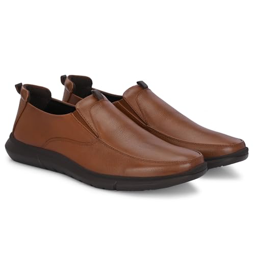 Image of Blue Leather By Centrino Genuine Leather Men's Formal Slip on Loafers |Comfort Trendy Non Lace-Up Design |Flexible Mocassins |Leather with Anti-Skid Sole |Perfect for Office Wear & Formal Dress (3997)