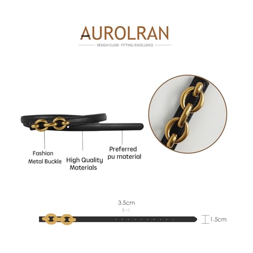 Image of Women's Fashion Classic Metal Buckle Leather Belt with Jeans Dress