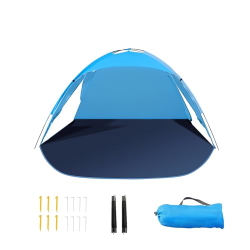 Outterra Beach Tent for 3-4 People, UPF50+ Sun Shelter with Breathable 3-Zipper Door Design, 8.0mm Reinforced Fiberglass Poles, Portable Shade Canopy for Beach & Camping (Blue)