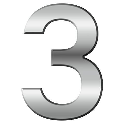 FORYEE House Numbers Plaques Door Numbers, 3D Door Address Numbers Stickers Floating Appearanc for Apartment, Mailbox Signs Numbers, Hotel Room, House (Silver 3 Number)