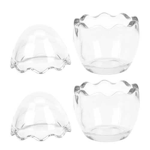 HOOWIFFY Lot de 2 Ramequins en Verre Forme Coquille D'œuf 100ml Résistants Four pour Desserts et Pâtisseries sur Table à Manger