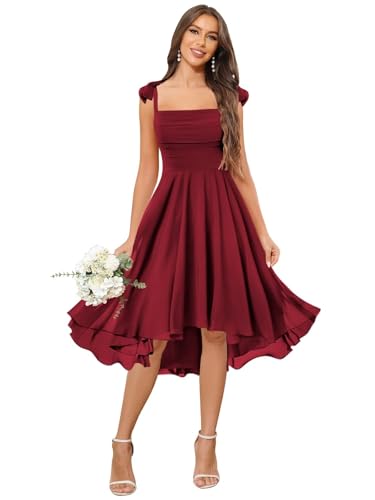 Chiffon Bridesmaid Dresses for Women - A Line Short Bow Straps Ruched Formal Wedding Guest Party Gown