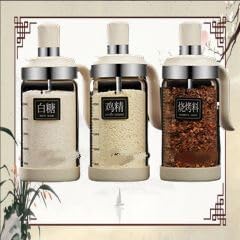 调料罐 Stylish Simple Condiment Canisters Pots Set,勺盖一体盐味精调料盒家用厨房轻奢调味料瓶玻璃盐罐调味罐 Household Cleaning，Kitchen Storage Essentials