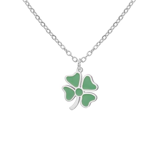 EUEAVAN Collana con quadrifoglio per donna Pendente a forma di trifoglio verde Portafortuna Gioielli dell'amicizia Accessori per il giorno di San Patrizio Regalo irlandese (Argento)
