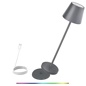 LED Akku Tischlampe,Touch Dimmbare RGB Metall led kabellos tischleuchte mit Kabelloses Laden, IP54 wasserdicht wasserdicht LED Tischleuchte für Restaurants Garten Bars (A-Grau)