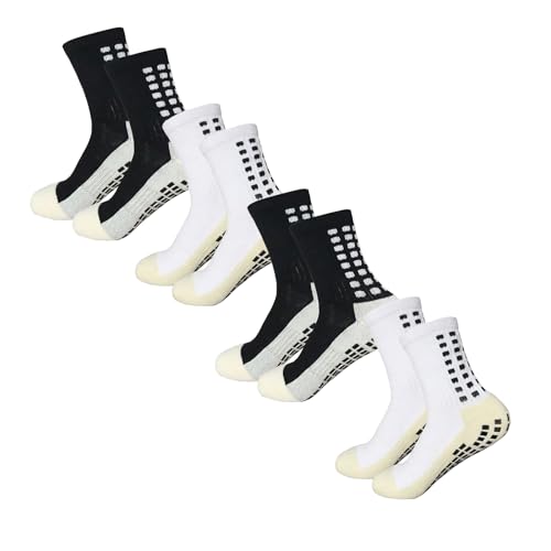 Yufree 4 Pairs Mens Grip Soccer Socks Non Slip Grippy Women Socks for Football Basketball Sports
