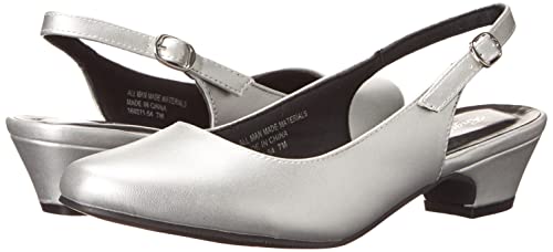 Angel Steps Women's Adult Delia Pumps Dress Shoes Low Heel Slingback Silver 8 Medium US Women2